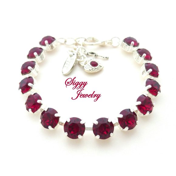 Swarovski Crystal Ruby Tennis Bracelet in Shiny Silver Finish, 8mm Crystals - Picture 2 of 7